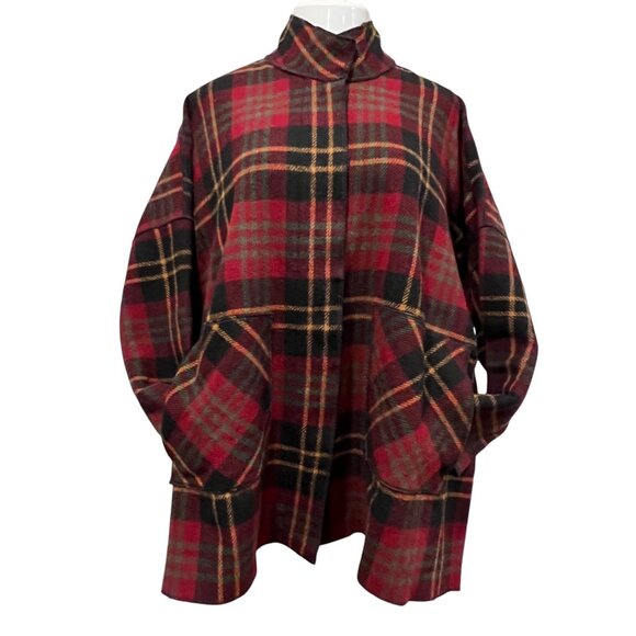 Cameleon Vintage Oversized Plaid wool Jacket, Red Black, M - Picture 1 of 11